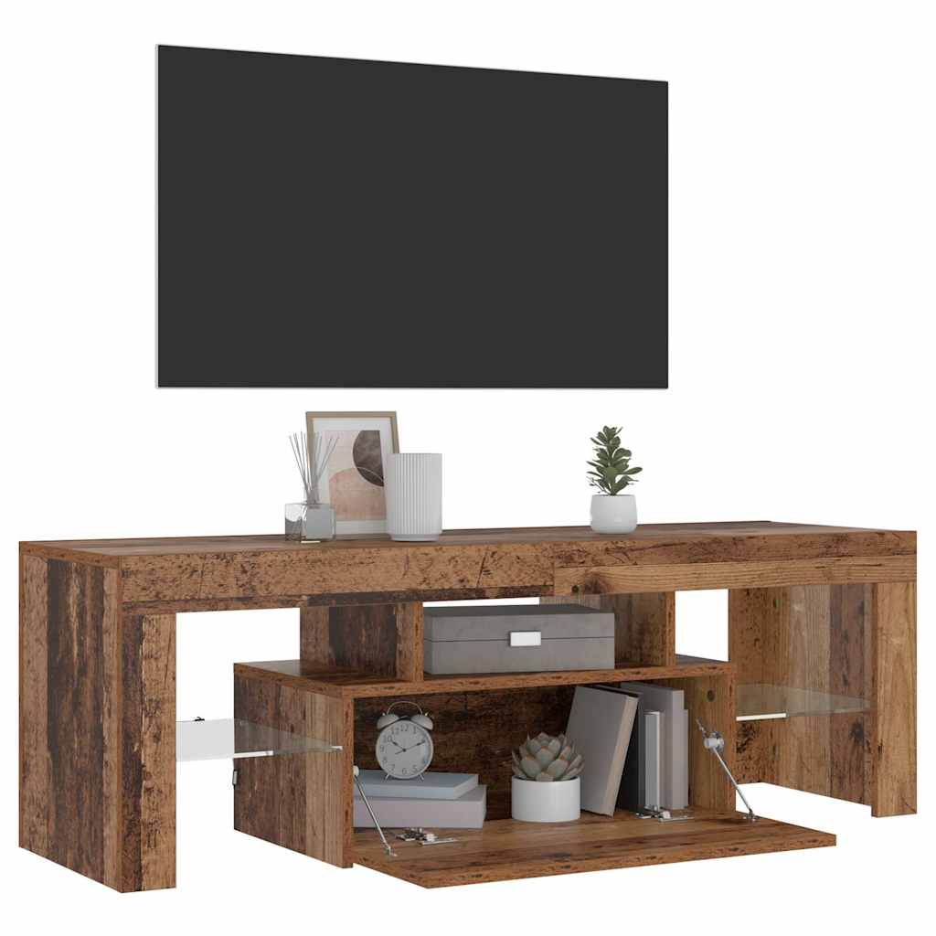 Meuble TV avec lumières LED vieux bois bois d'ingénierie - XIOS