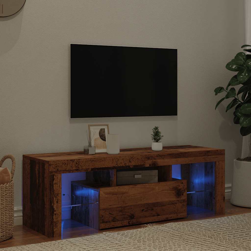 Meuble TV avec lumières LED vieux bois bois d'ingénierie - XIOS