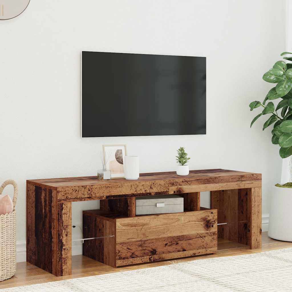 Meuble TV avec lumières LED vieux bois bois d'ingénierie - XIOS