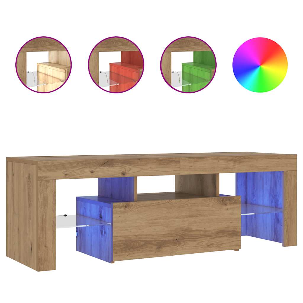 Meuble TV avec lumières LED chêne artisanal bois d'ingénierie - XIOS