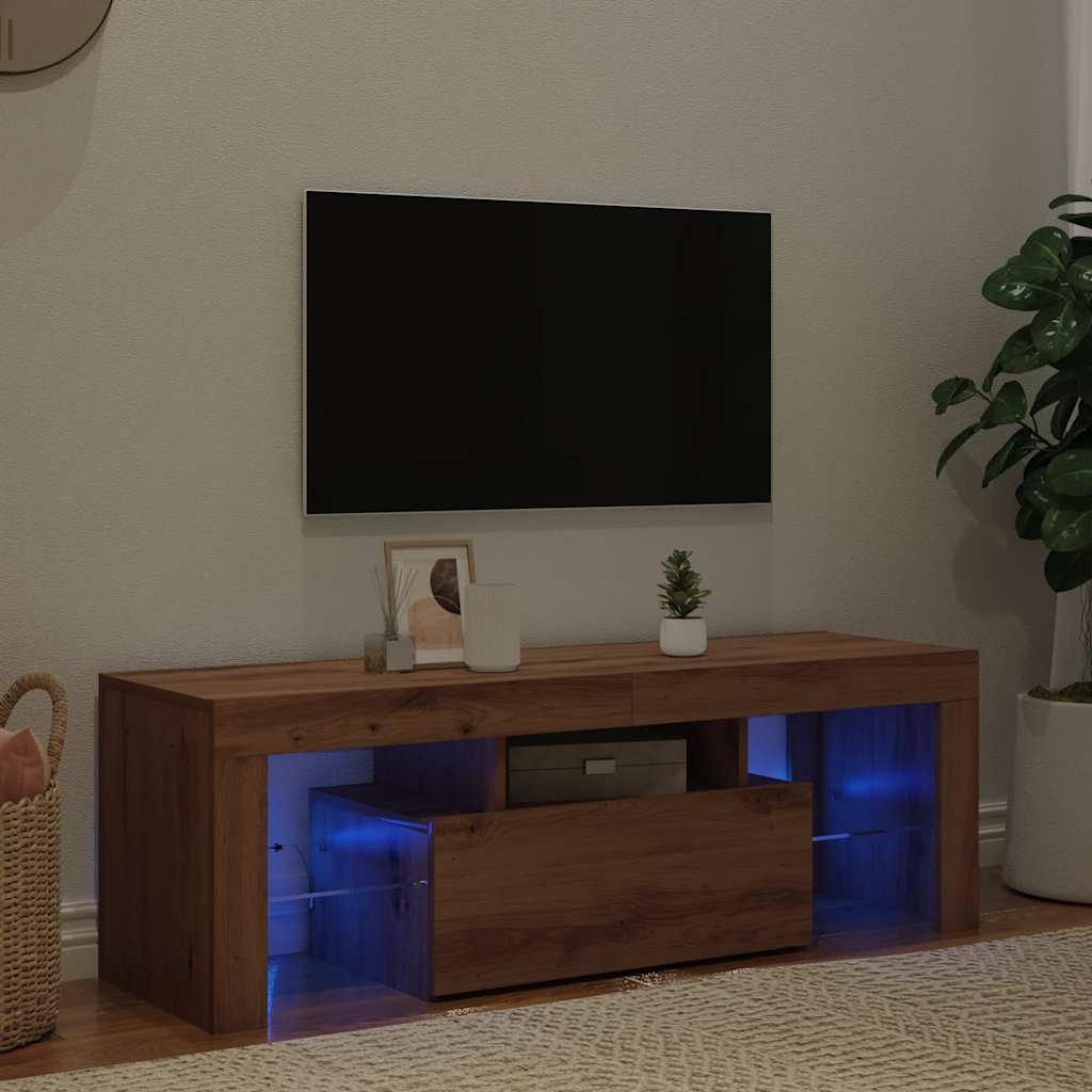 Meuble TV avec lumières LED chêne artisanal bois d'ingénierie - XIOS