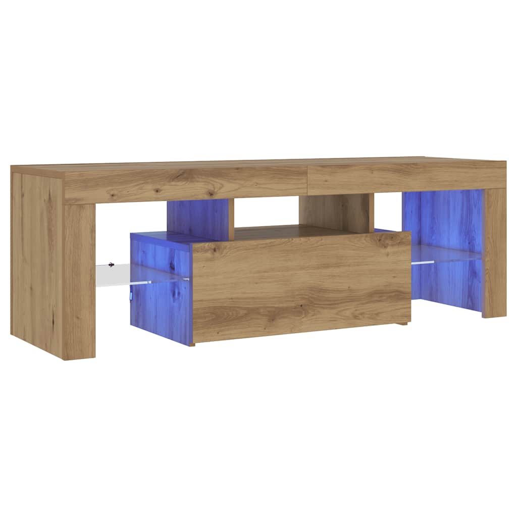 Meuble TV avec lumières LED chêne artisanal bois d'ingénierie - XIOS