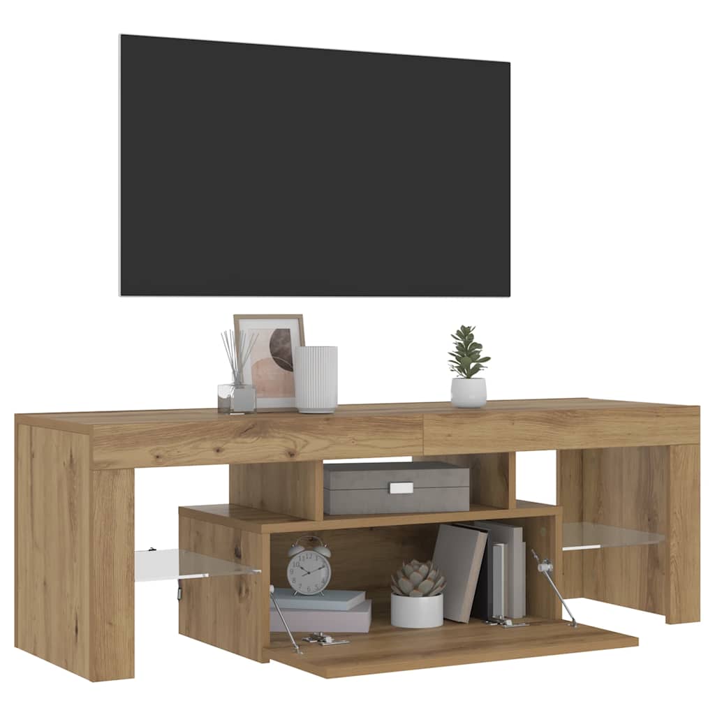 Meuble TV avec lumières LED chêne artisanal bois d'ingénierie - XIOS