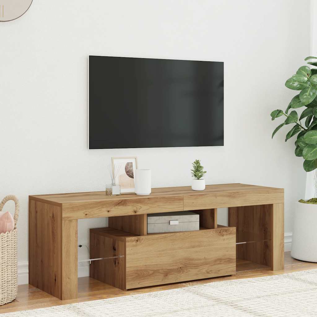 Meuble TV avec lumières LED chêne artisanal bois d'ingénierie - XIOS