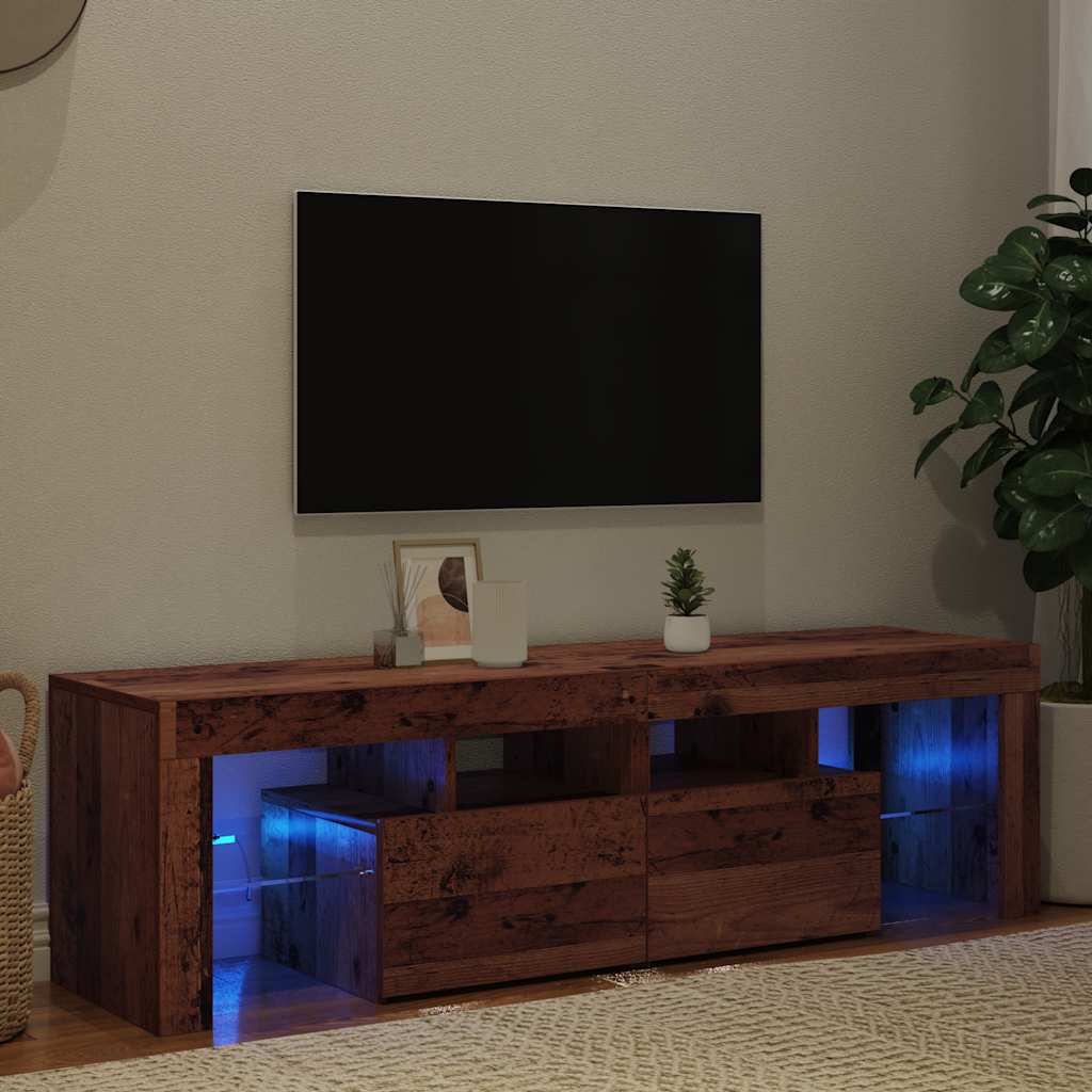 Meuble TV avec lumières LED vieux bois bois d'ingénierie - XIOS