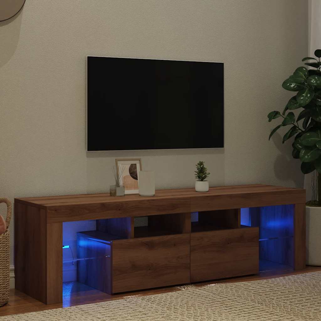 Meuble TV avec lumières LED chêne artisanal bois d'ingénierie - XIOS
