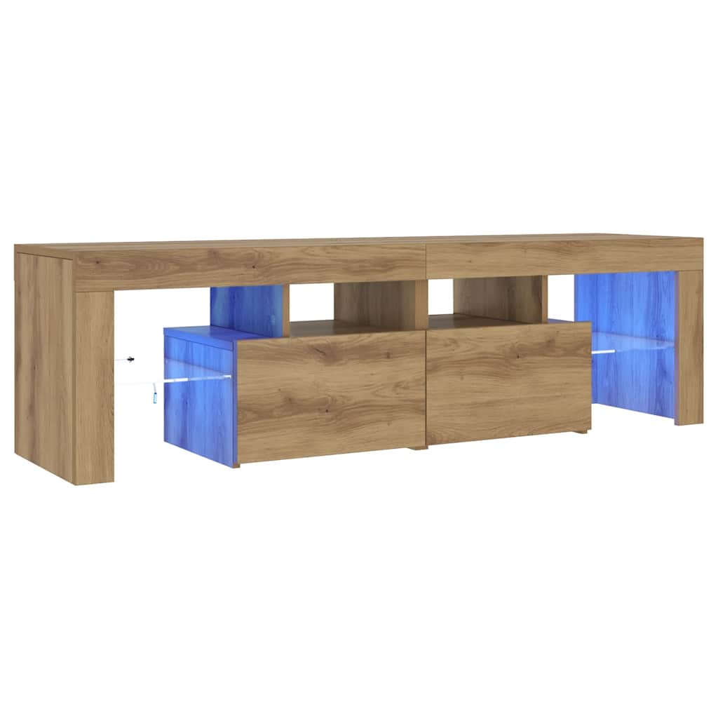 Meuble TV avec lumières LED chêne artisanal bois d'ingénierie - XIOS