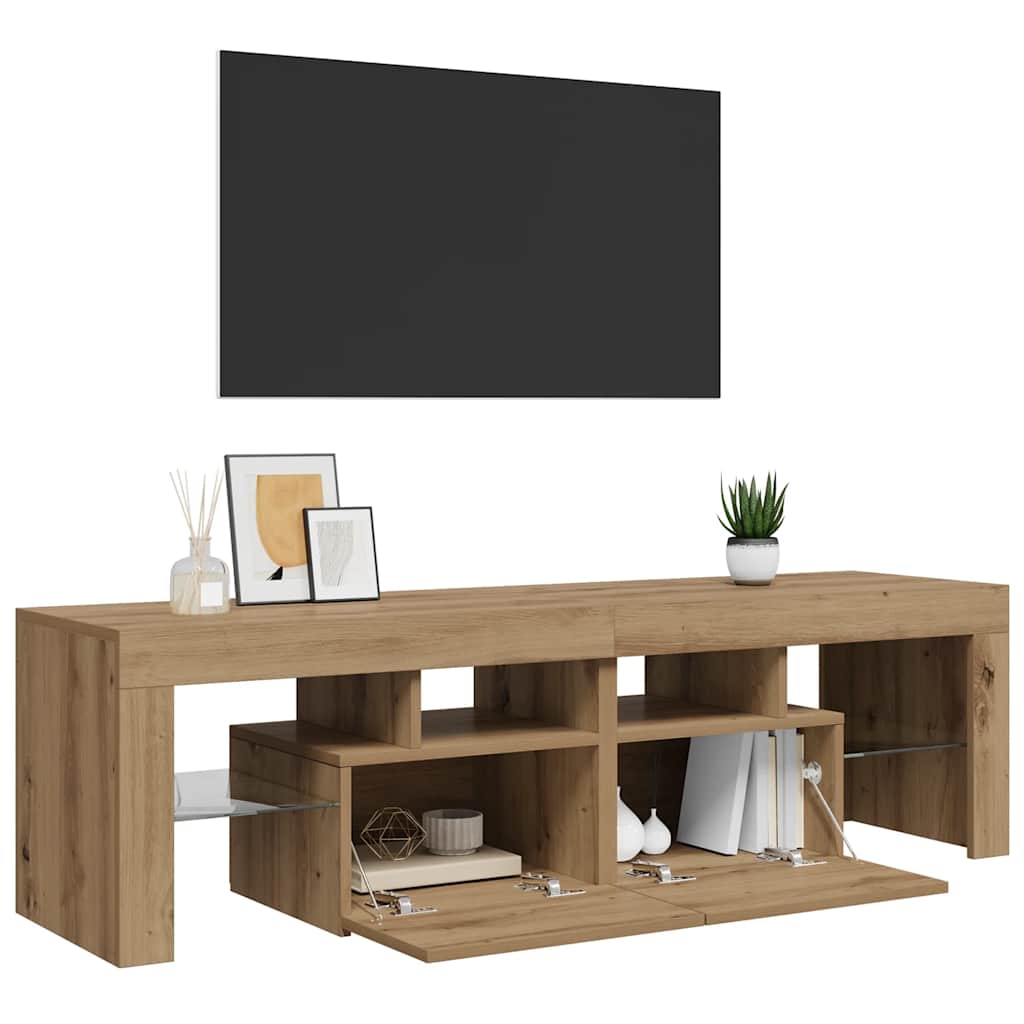 Meuble TV avec lumières LED chêne artisanal bois d'ingénierie - XIOS