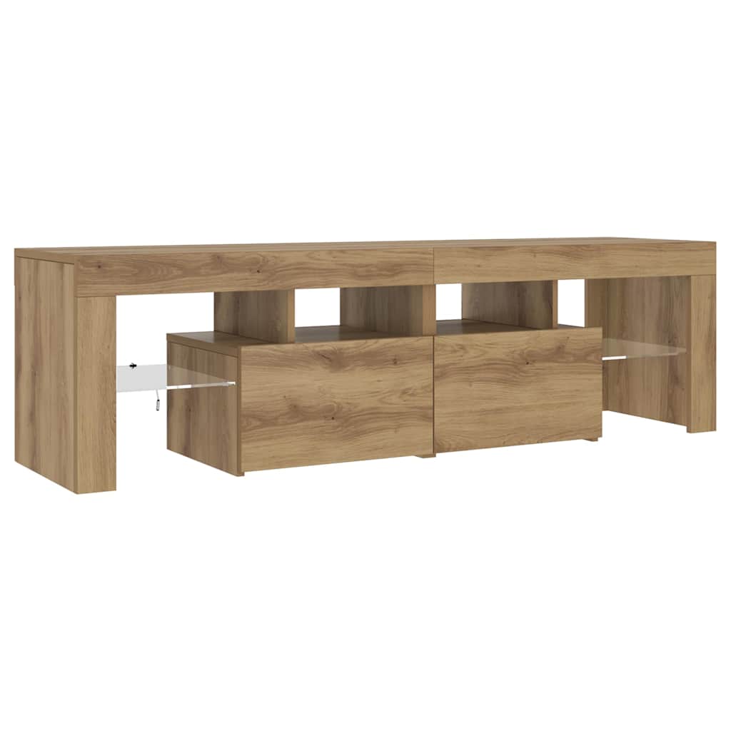 Meuble TV avec lumières LED chêne artisanal bois d'ingénierie - XIOS