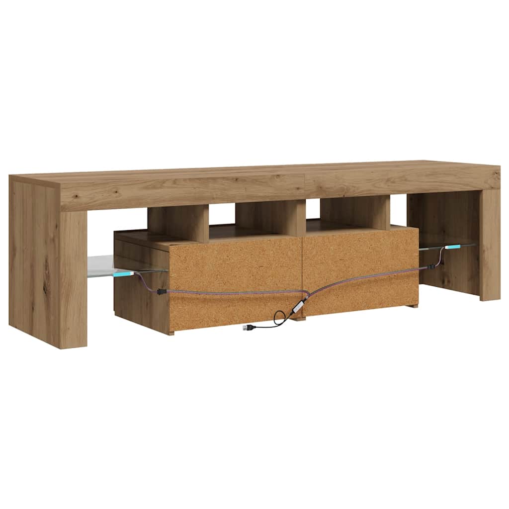 Meuble TV avec lumières LED chêne artisanal bois d'ingénierie - XIOS