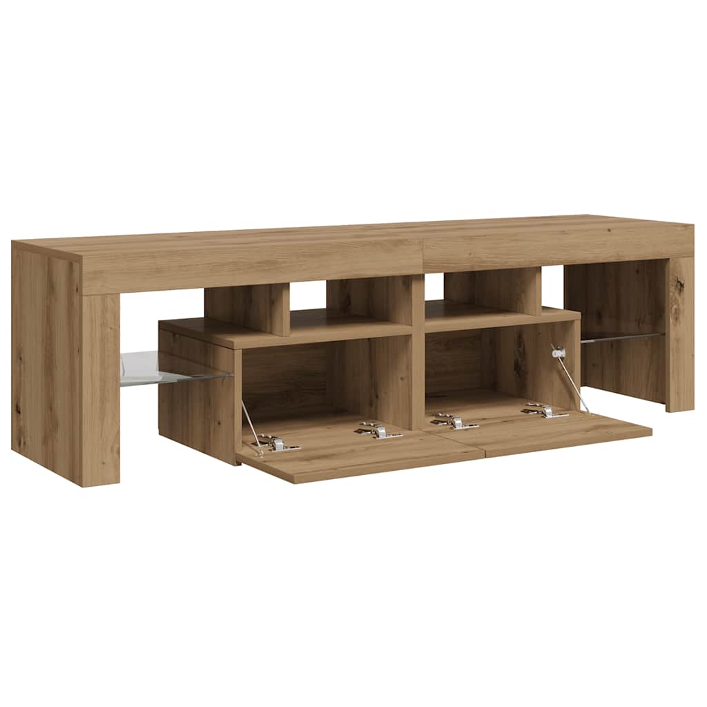 Meuble TV avec lumières LED chêne artisanal bois d'ingénierie - XIOS