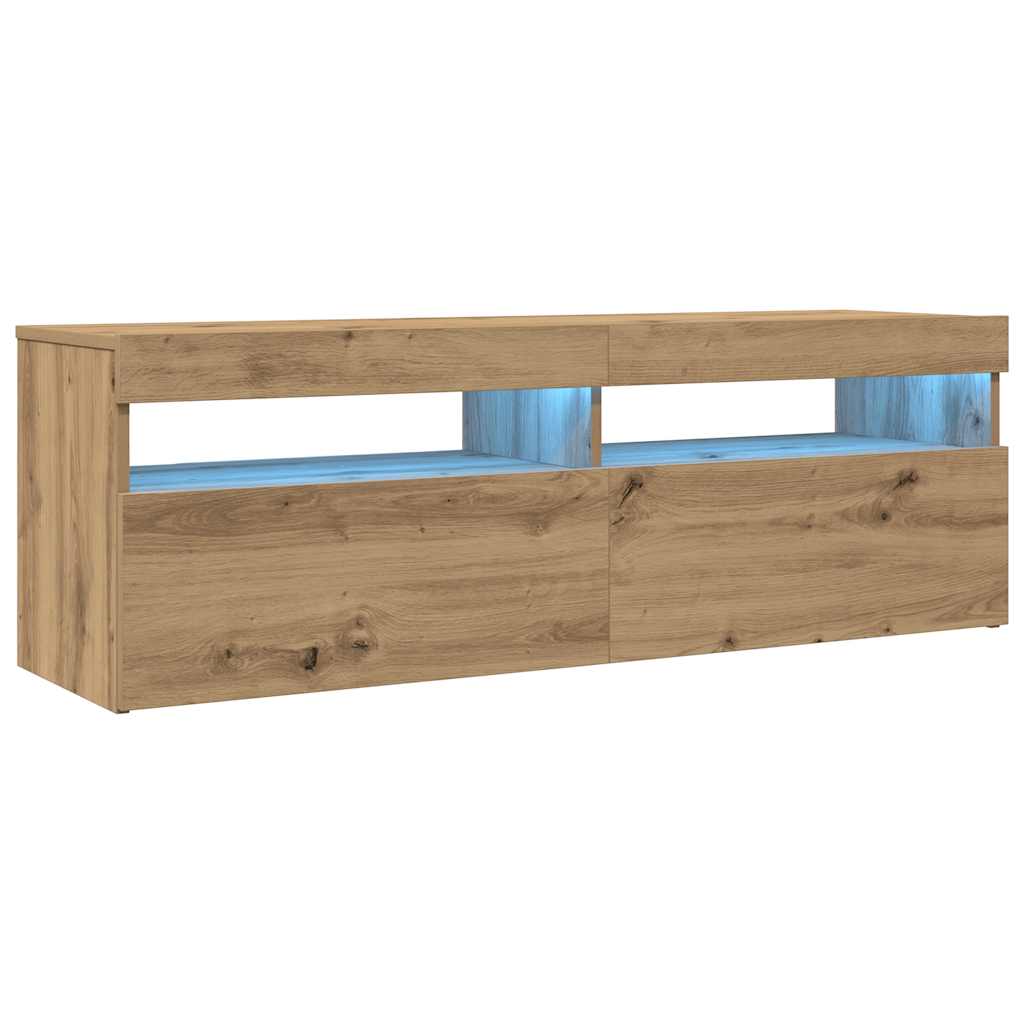 Meuble TV avec lumières LED chêne artisanal bois d'ingénierie - XIOS