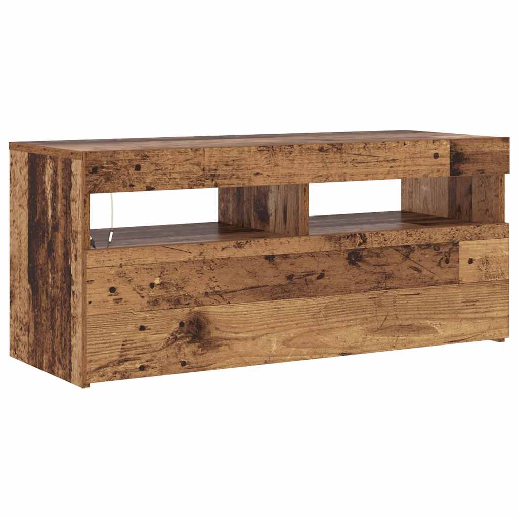 Meuble TV avec lumières LED vieux bois bois d'ingénierie - XIOS