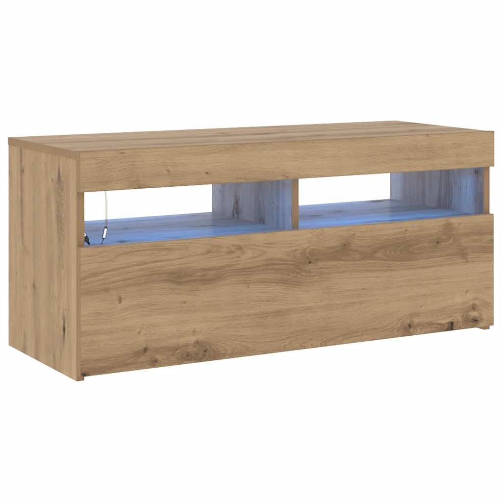 Meuble TV avec lumières LED chêne artisanal bois d'ingénierie - XIOS