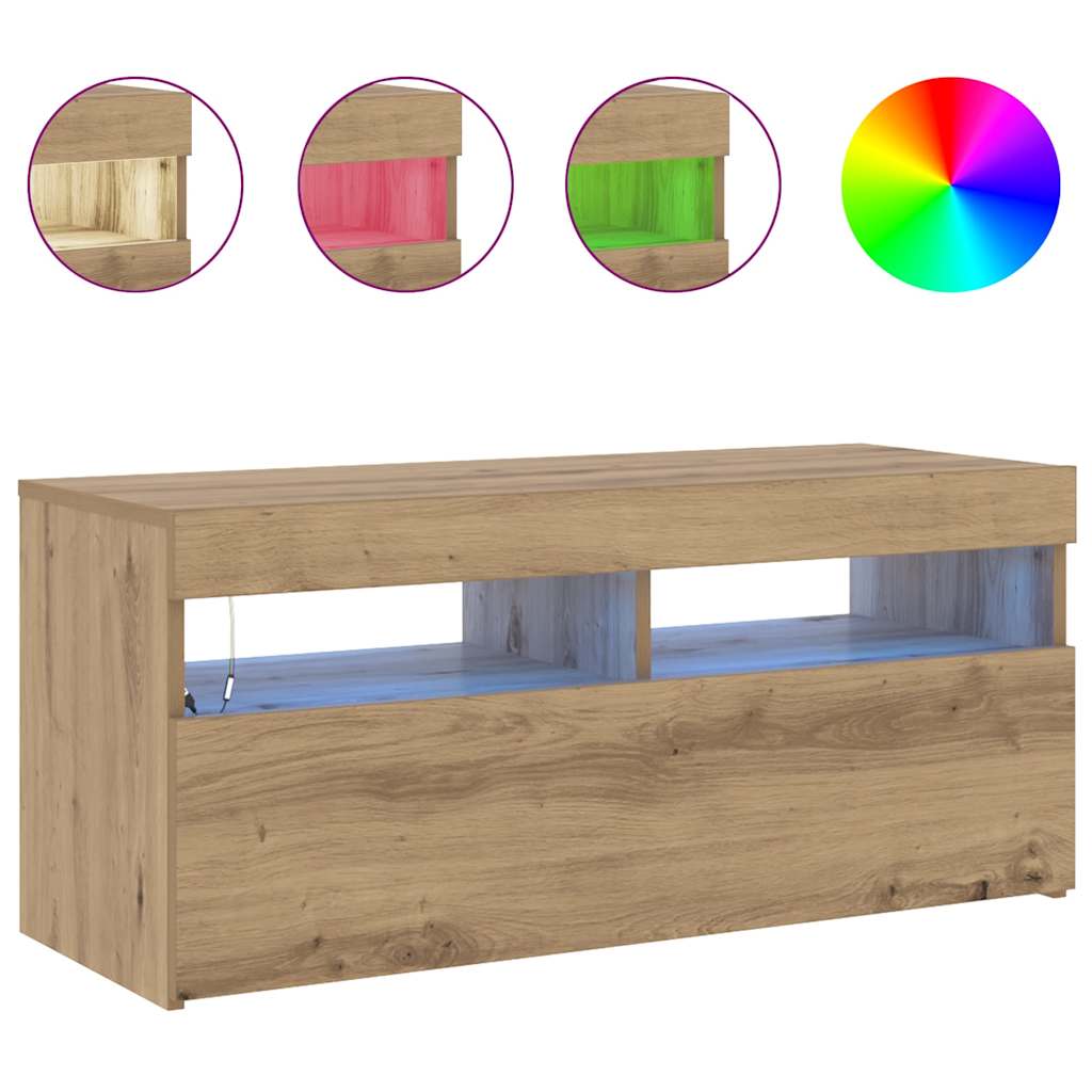 Meuble TV avec lumières LED chêne artisanal bois d'ingénierie - XIOS