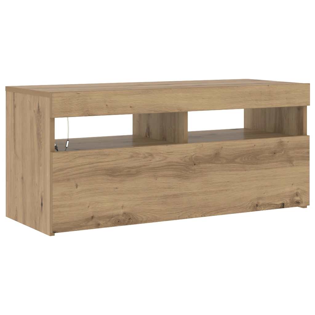Meuble TV avec lumières LED chêne artisanal bois d'ingénierie - XIOS