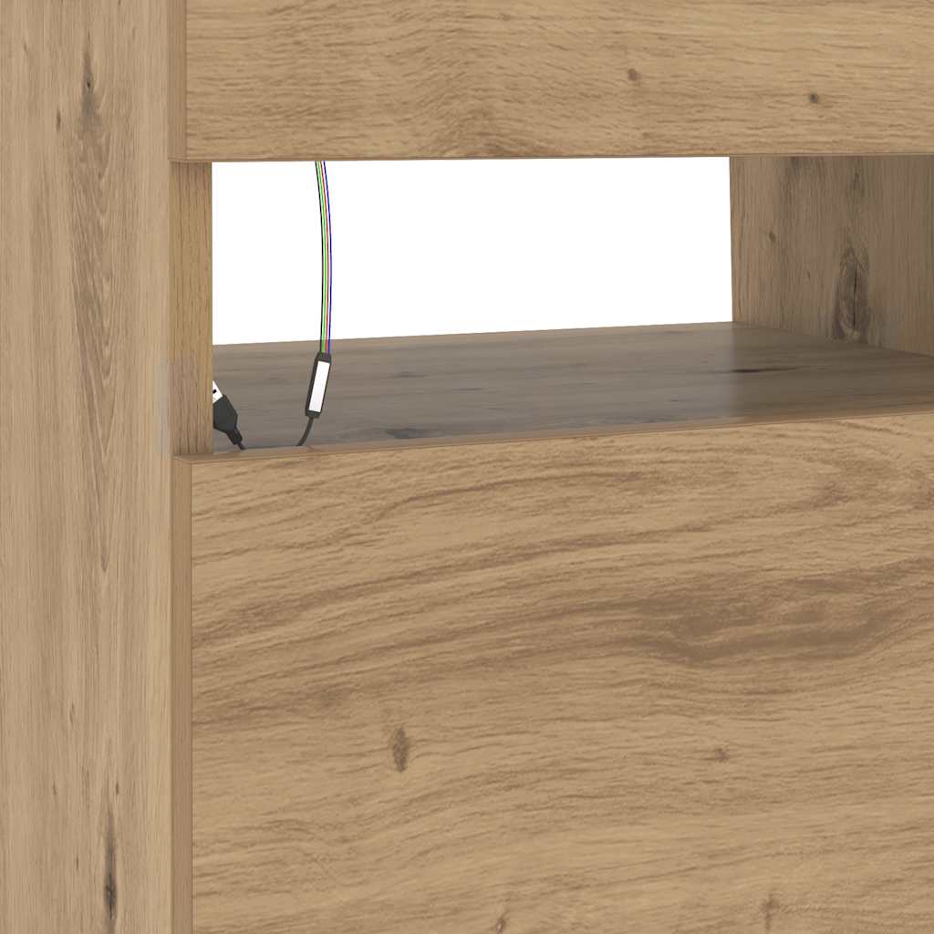 Meuble TV avec lumières LED chêne artisanal bois d'ingénierie - XIOS