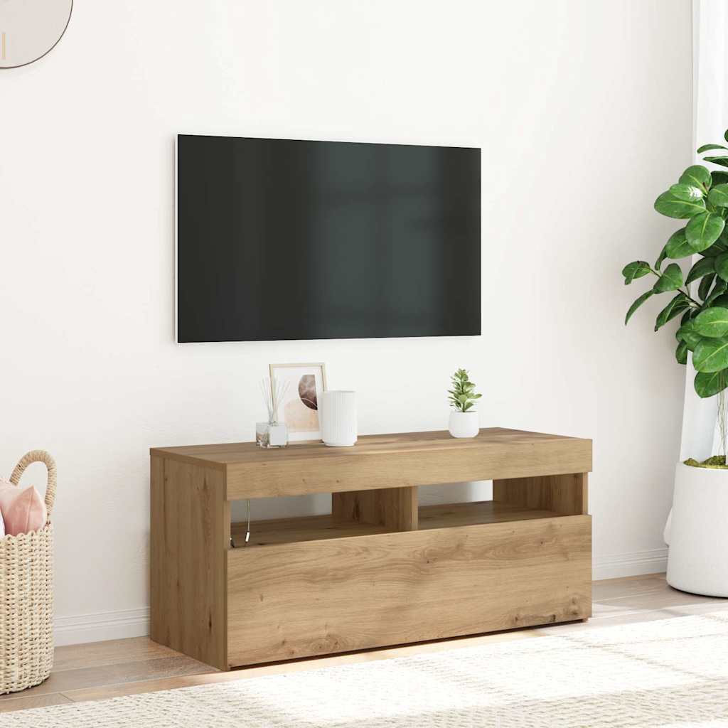 Meuble TV avec lumières LED chêne artisanal bois d'ingénierie - XIOS