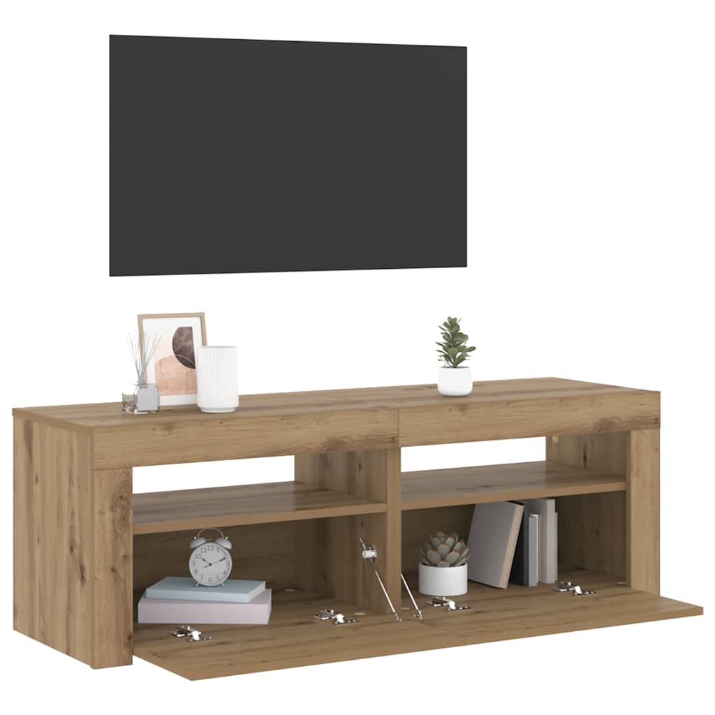 Meuble TV avec lumières LED chêne artisanal bois d'ingénierie - XIOS