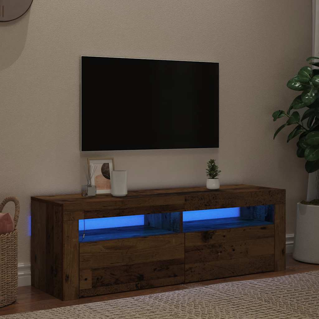 Meuble TV avec lumières LED vieux bois bois d'ingénierie - XIOS