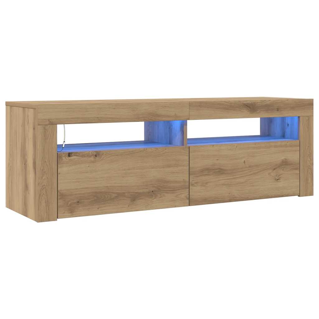 Meuble TV avec lumières LED chêne artisanal bois d'ingénierie - XIOS