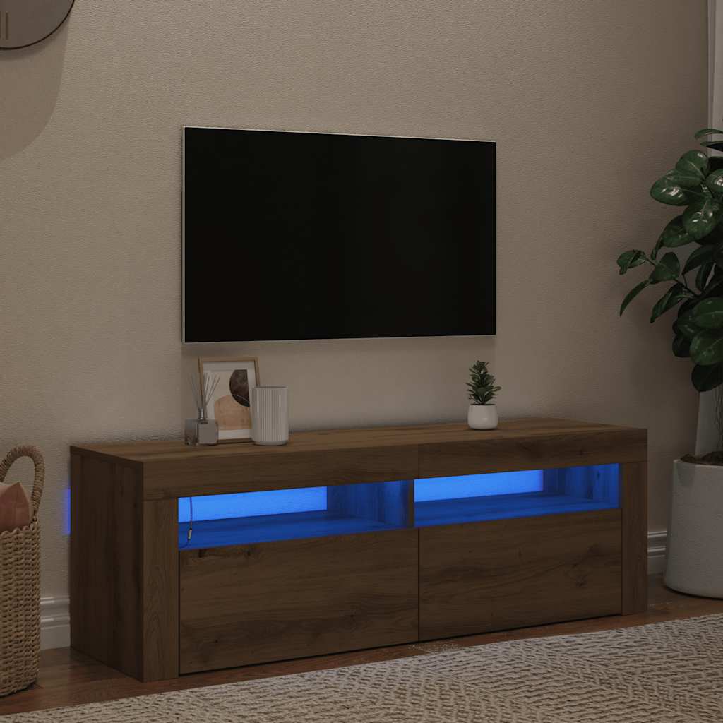 Meuble TV avec lumières LED chêne artisanal bois d'ingénierie - XIOS