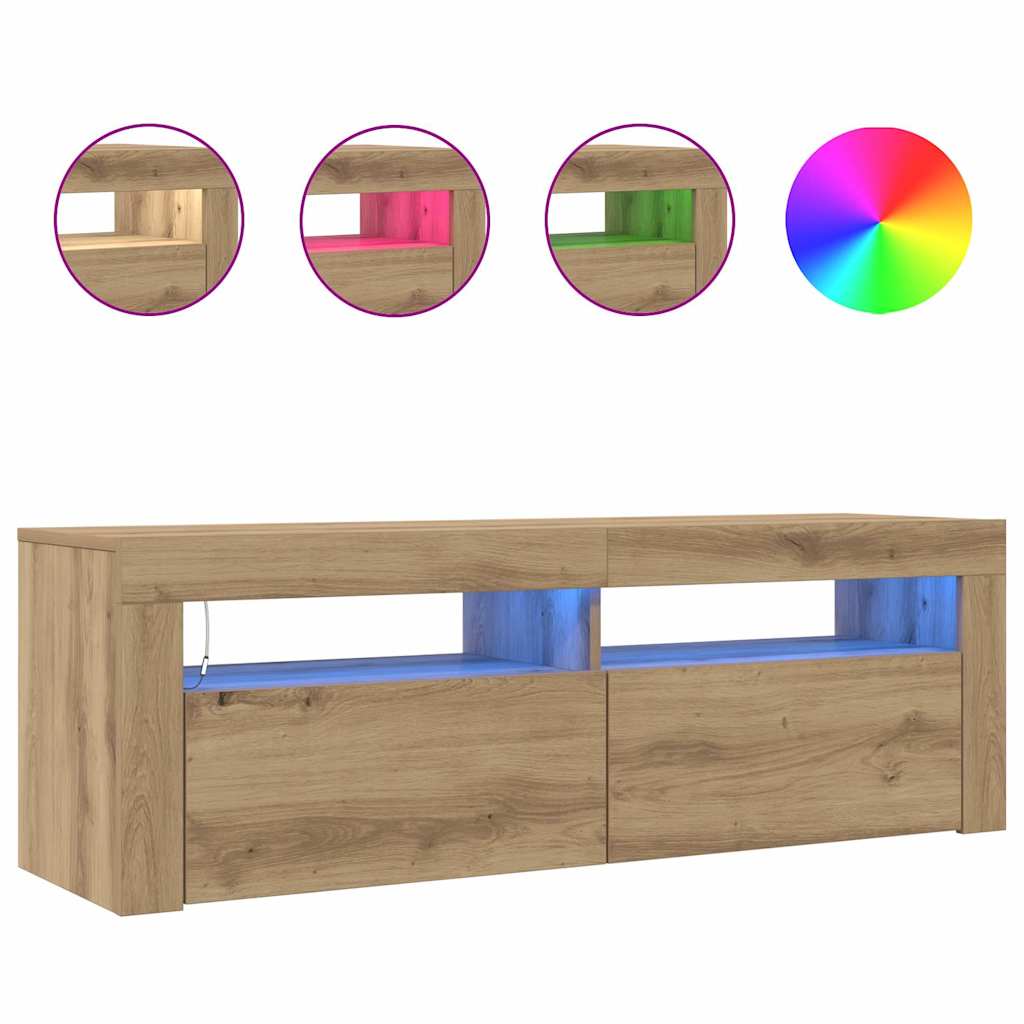 Meuble TV avec lumières LED chêne artisanal bois d'ingénierie - XIOS