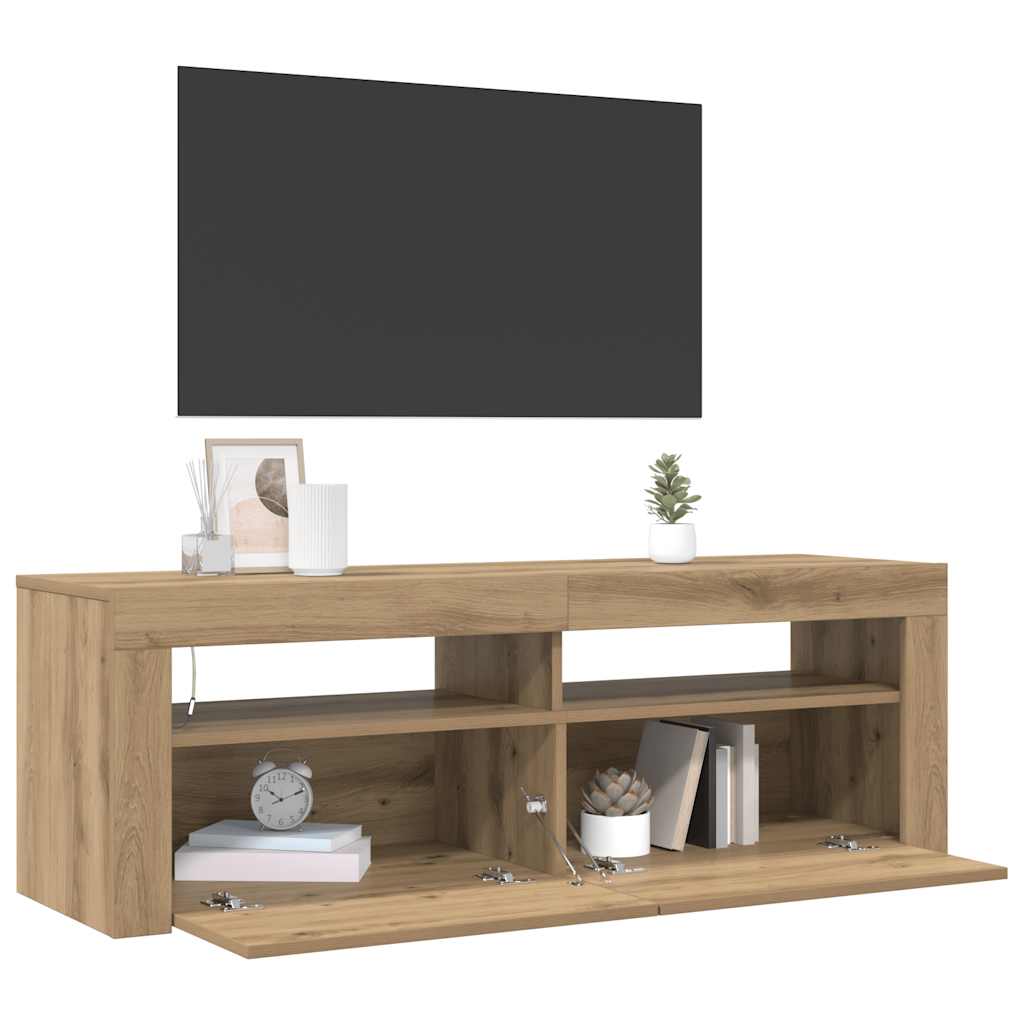 Meuble TV avec lumières LED chêne artisanal bois d'ingénierie - XIOS