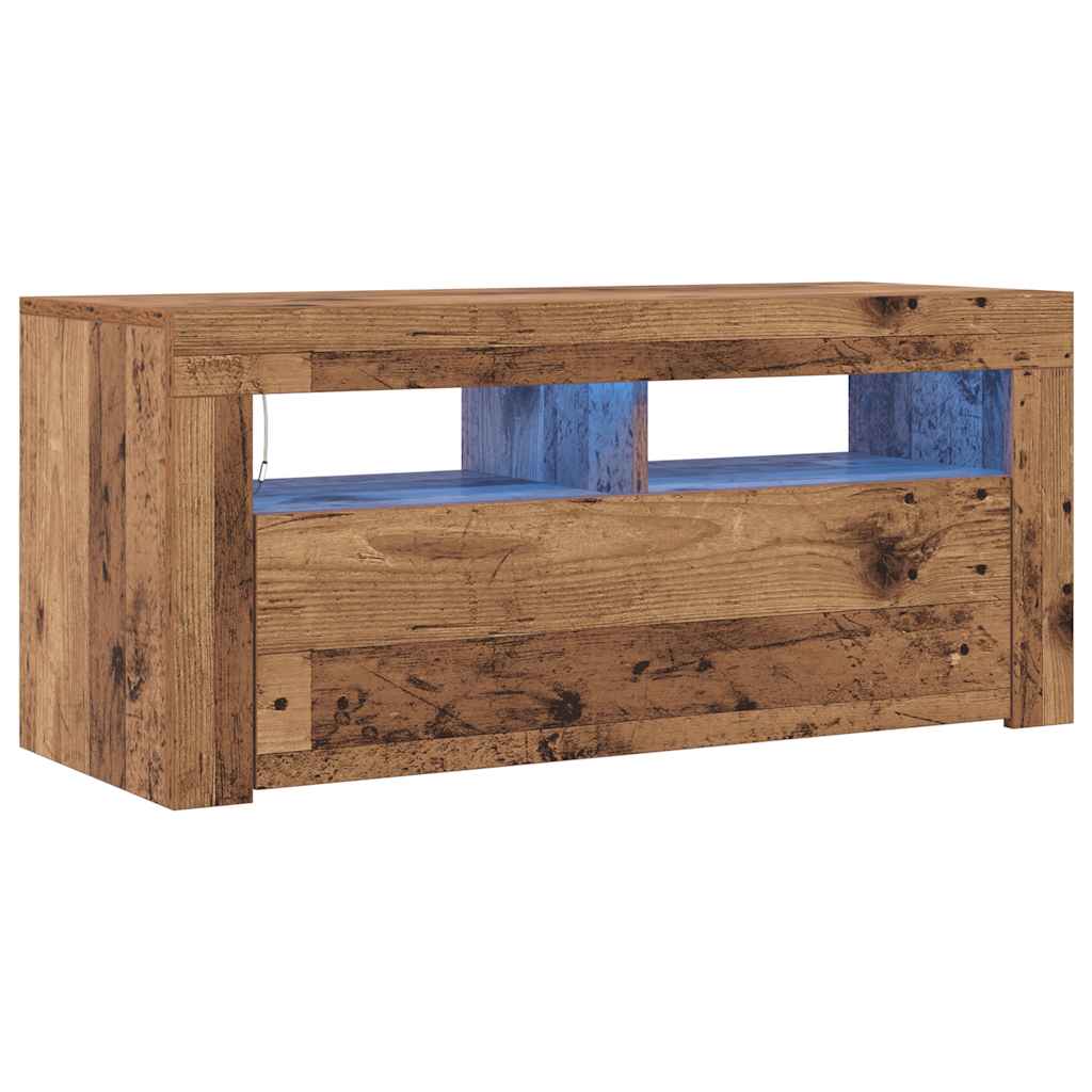 Meuble TV avec lumières LED vieux bois bois d'ingénierie - XIOS