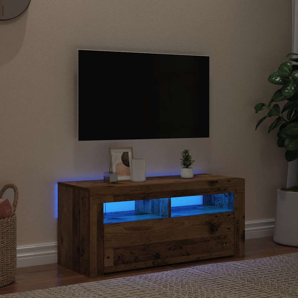 Meuble TV avec lumières LED vieux bois bois d'ingénierie - XIOS