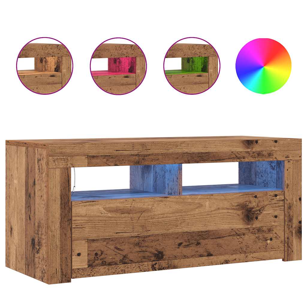 Meuble TV avec lumières LED vieux bois bois d'ingénierie - XIOS