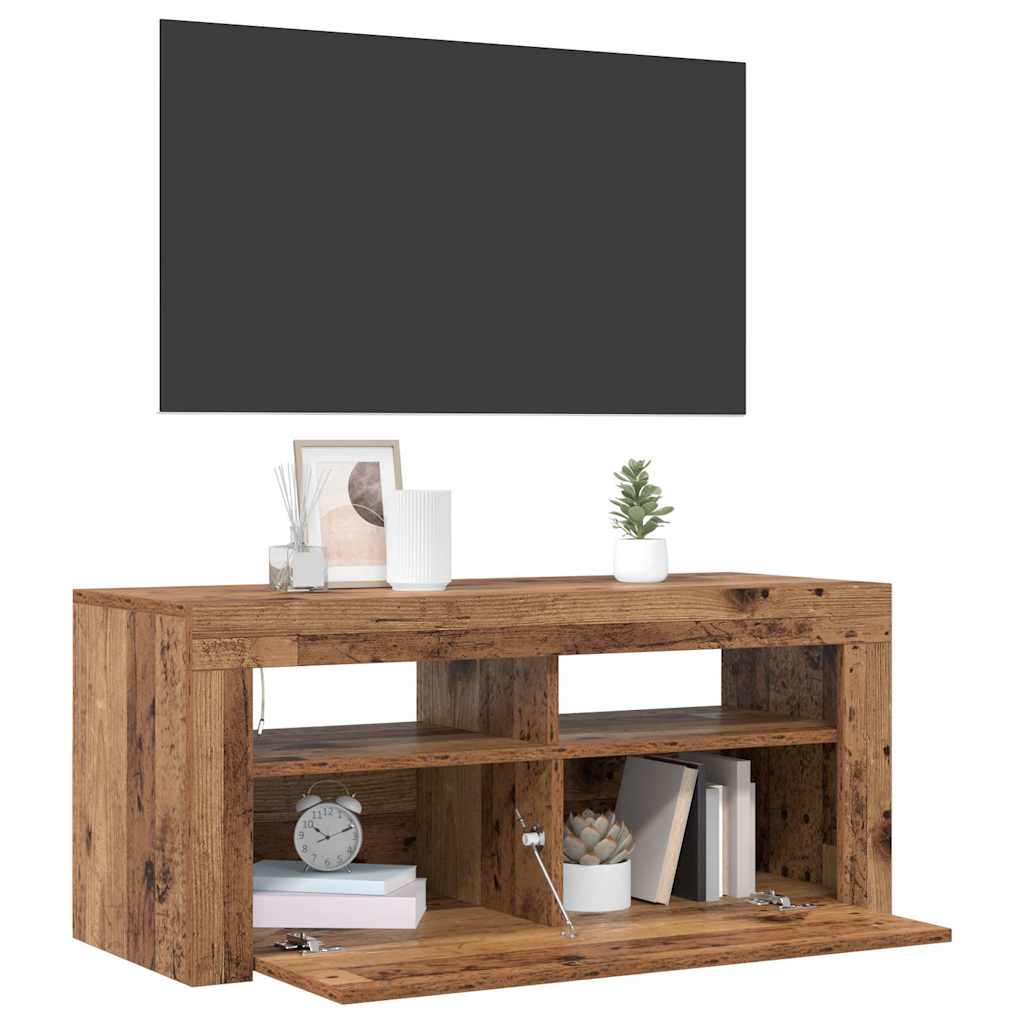 Meuble TV avec lumières LED vieux bois bois d'ingénierie - XIOS