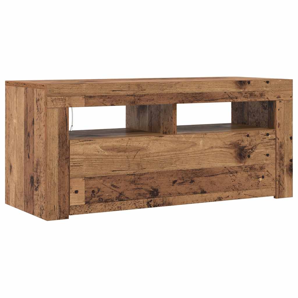 Meuble TV avec lumières LED vieux bois bois d'ingénierie - XIOS