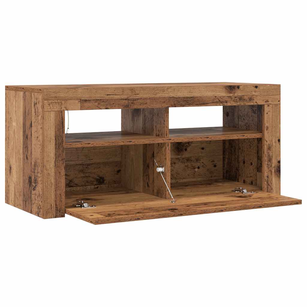 Meuble TV avec lumières LED vieux bois bois d'ingénierie - XIOS