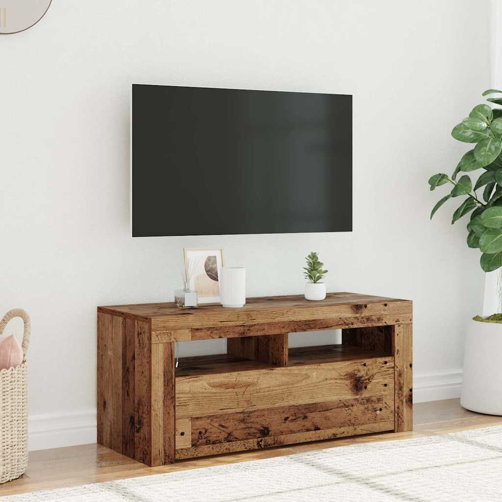 Meuble TV avec lumières LED vieux bois bois d'ingénierie - XIOS