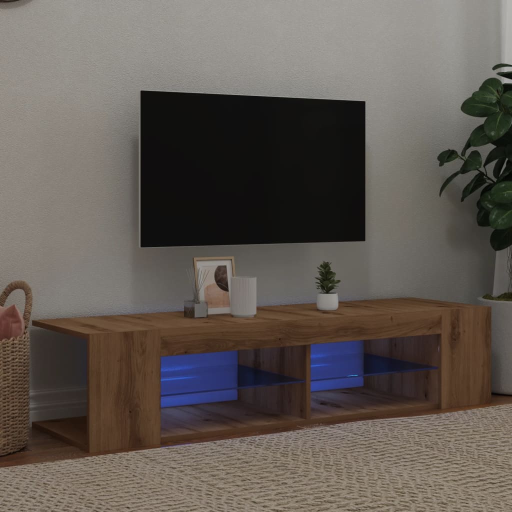 Meuble TV avec lumières LED chêne artisanal bois d'ingénierie Meubles TV vidaXL   