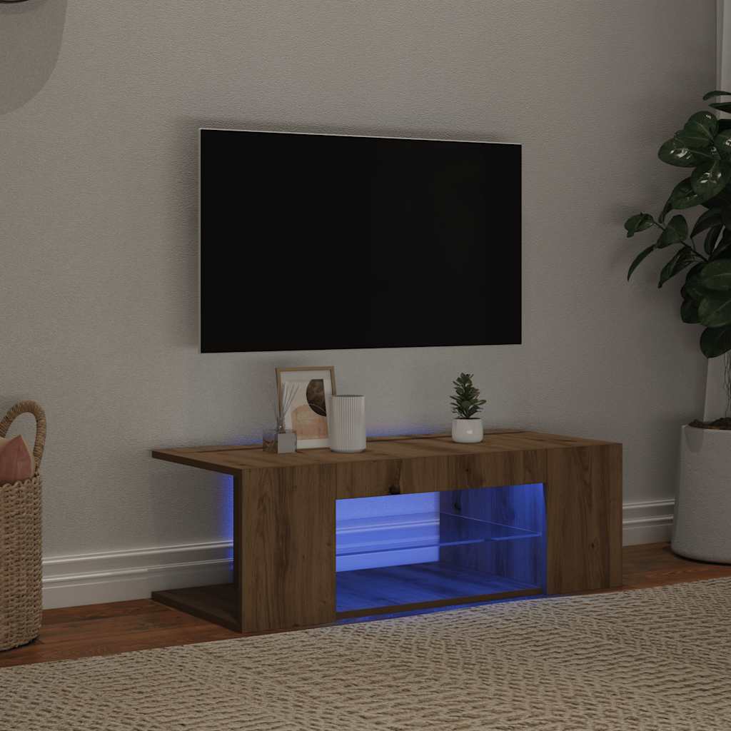Meuble TV avec lumières LED chêne artisanal bois d'ingénierie - XIOS