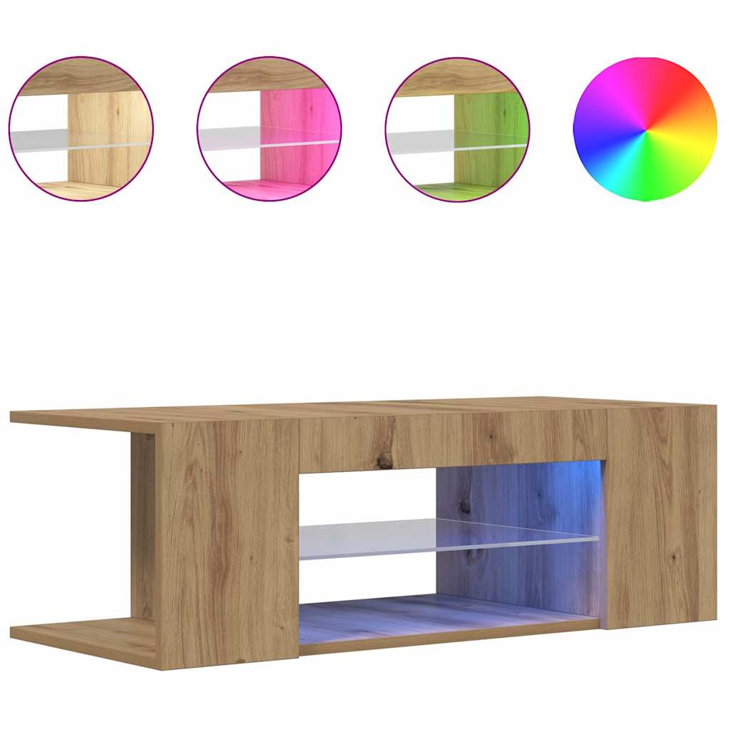 Meuble TV avec lumières LED chêne artisanal bois d'ingénierie - XIOS