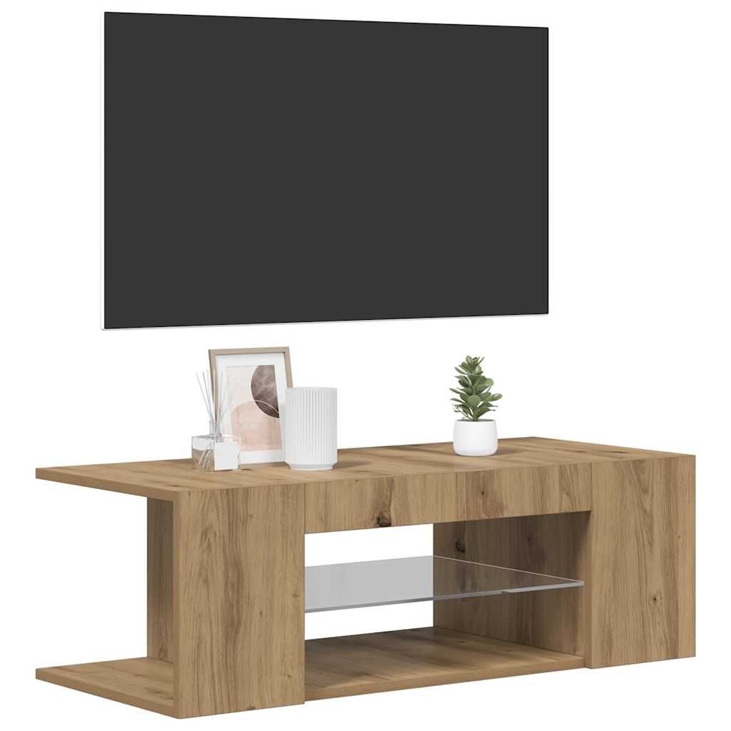 Meuble TV avec lumières LED chêne artisanal bois d'ingénierie - XIOS
