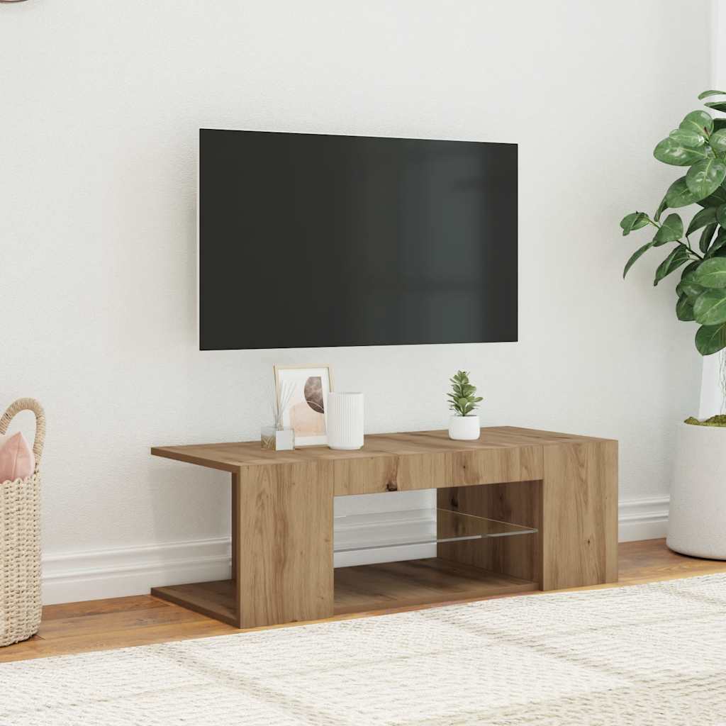 Meuble TV avec lumières LED chêne artisanal bois d'ingénierie - XIOS