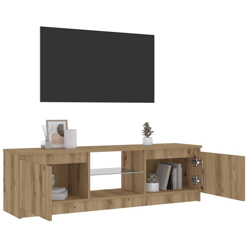 Meuble TV avec lumières LED chêne artisanal bois d'ingénierie - XIOS