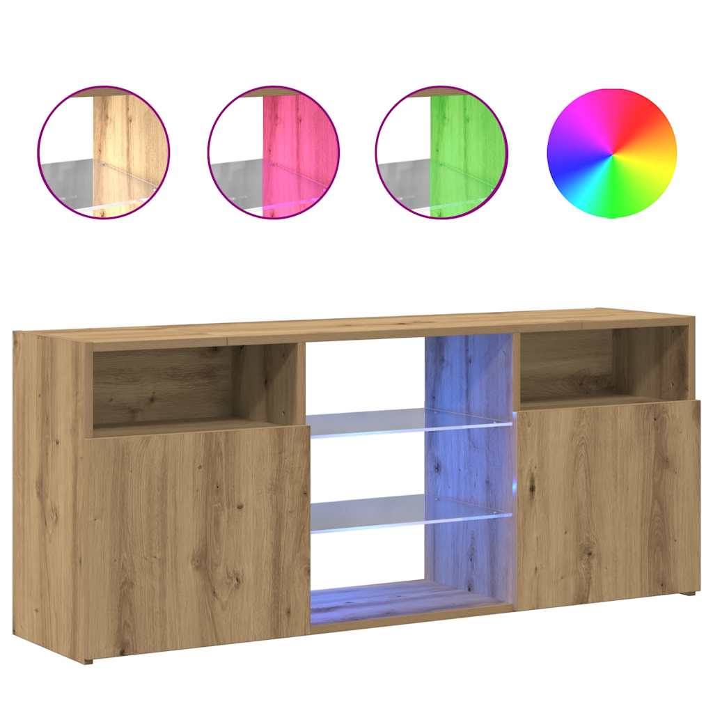 Meuble TV avec lumières LED chêne artisanal bois d'ingénierie - XIOS