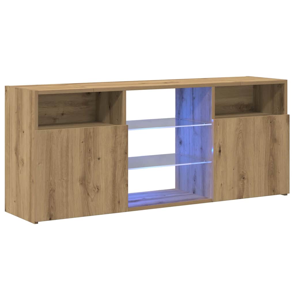 Meuble TV avec lumières LED chêne artisanal bois d'ingénierie - XIOS