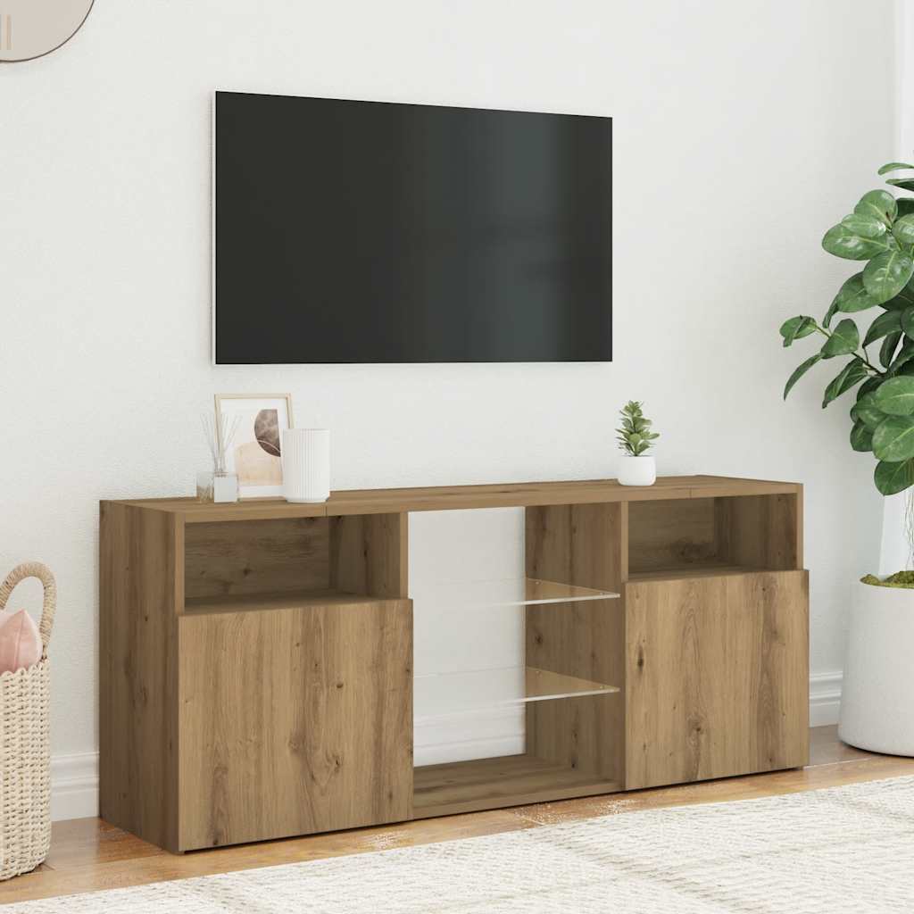 Meuble TV avec lumières LED chêne artisanal bois d'ingénierie - XIOS