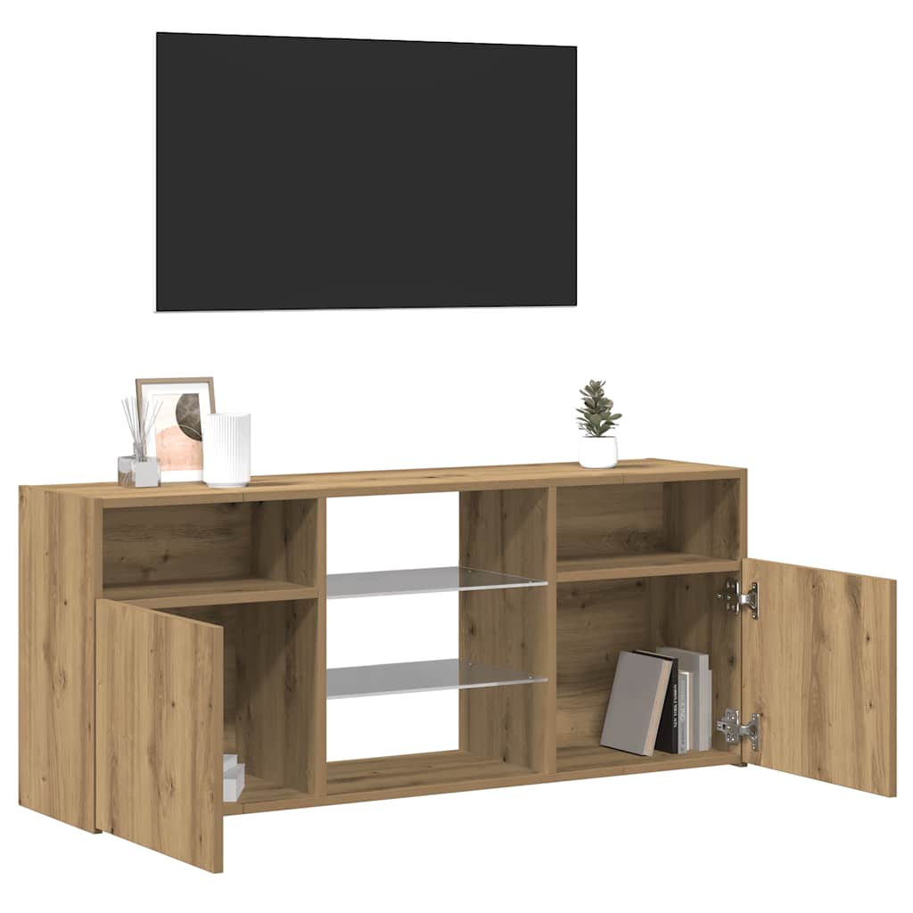 Meuble TV avec lumières LED chêne artisanal bois d'ingénierie - XIOS