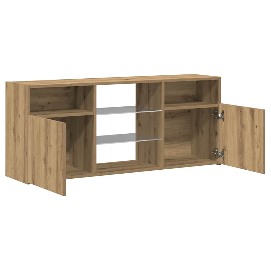 Meuble TV avec lumières LED chêne artisanal bois d'ingénierie - XIOS