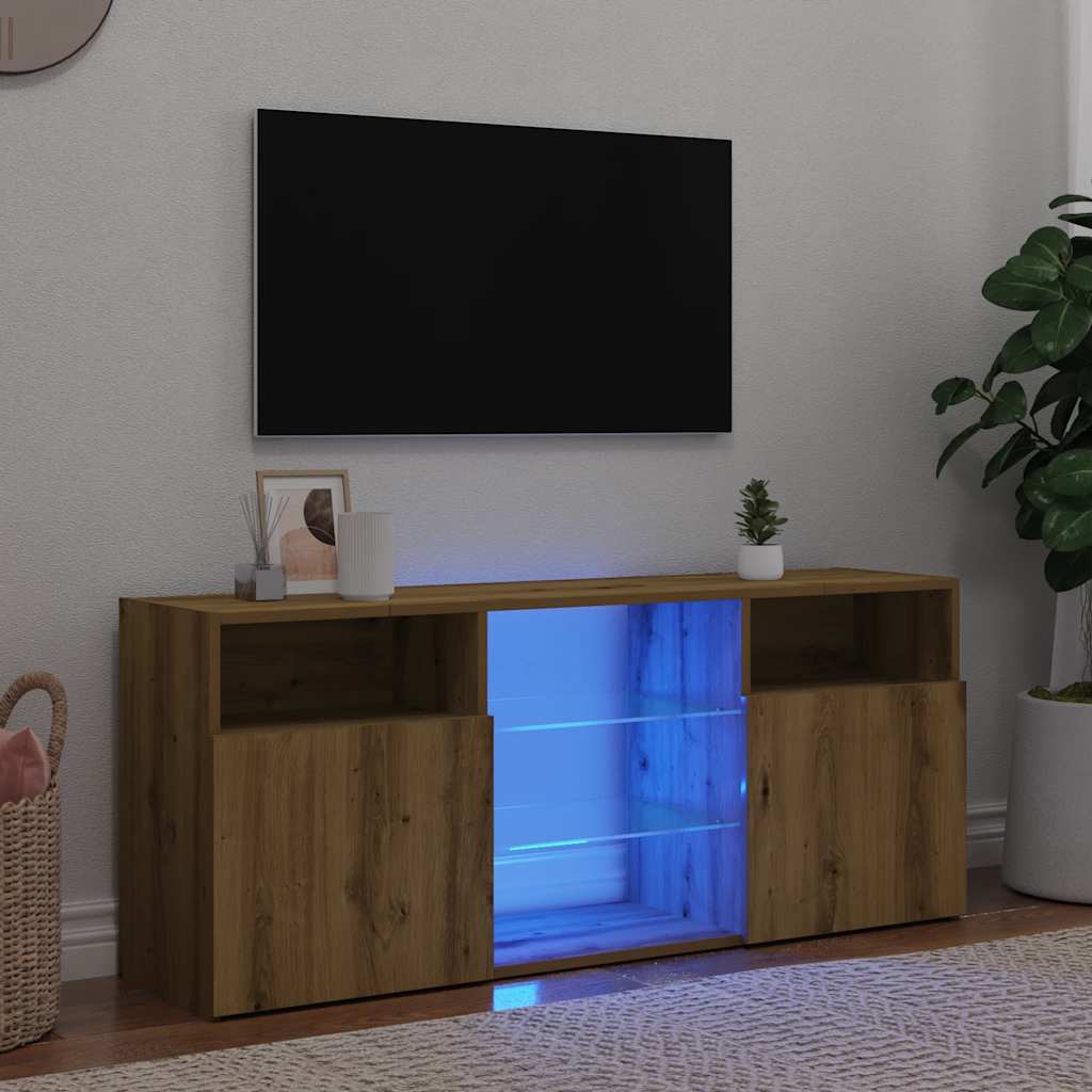 Meuble TV avec lumières LED chêne artisanal bois d'ingénierie - XIOS