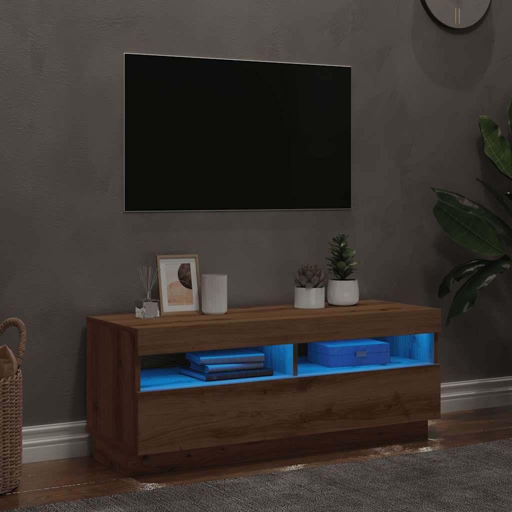 Meuble TV avec lumières LED chêne artisanal bois d'ingénierie - XIOS