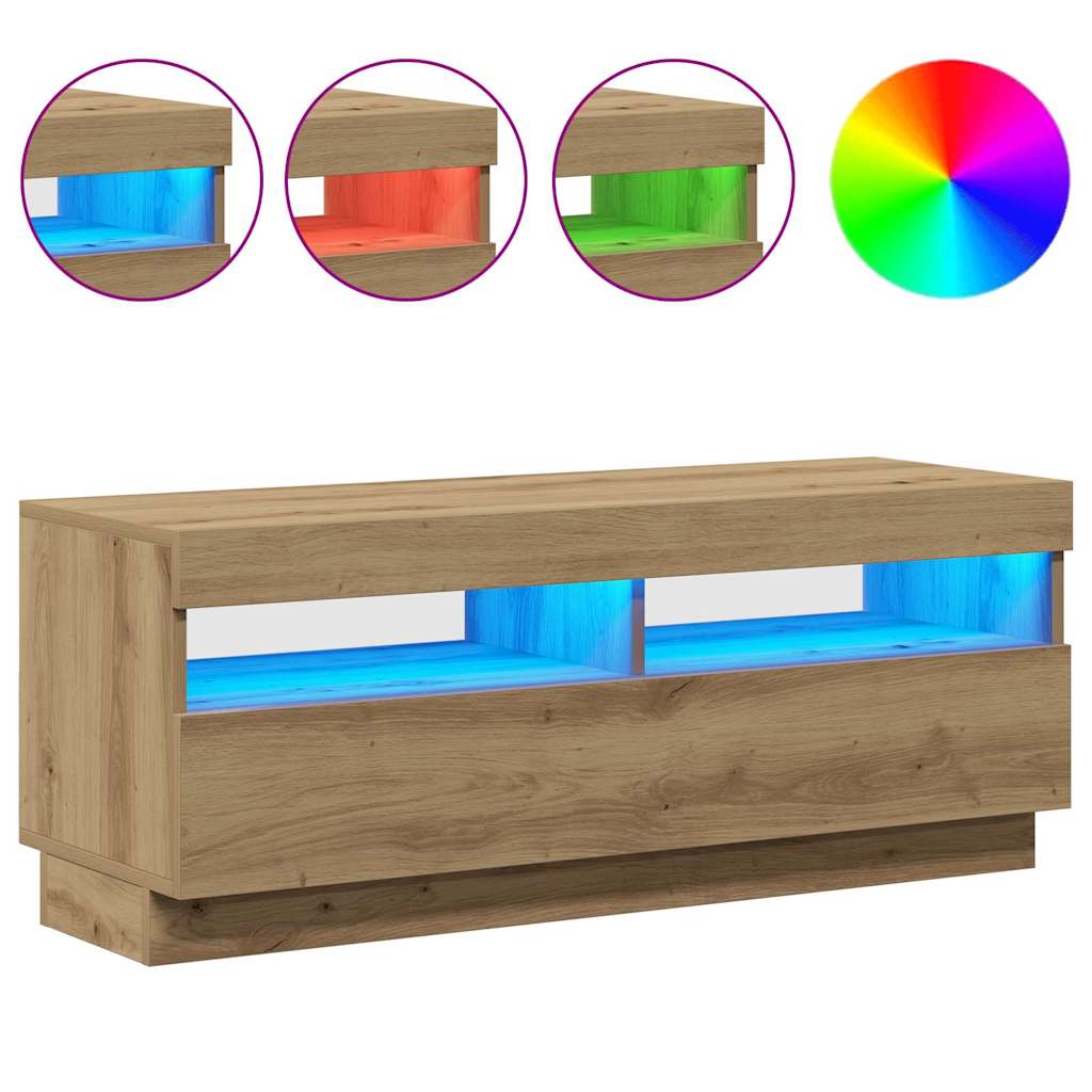 Meuble TV avec lumières LED chêne artisanal bois d'ingénierie - XIOS