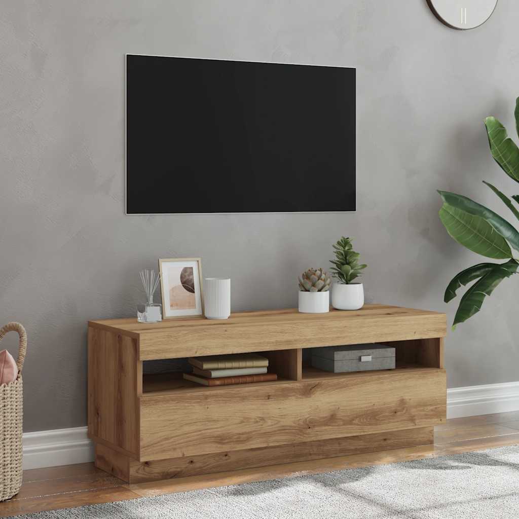 Meuble TV avec lumières LED chêne artisanal bois d'ingénierie - XIOS
